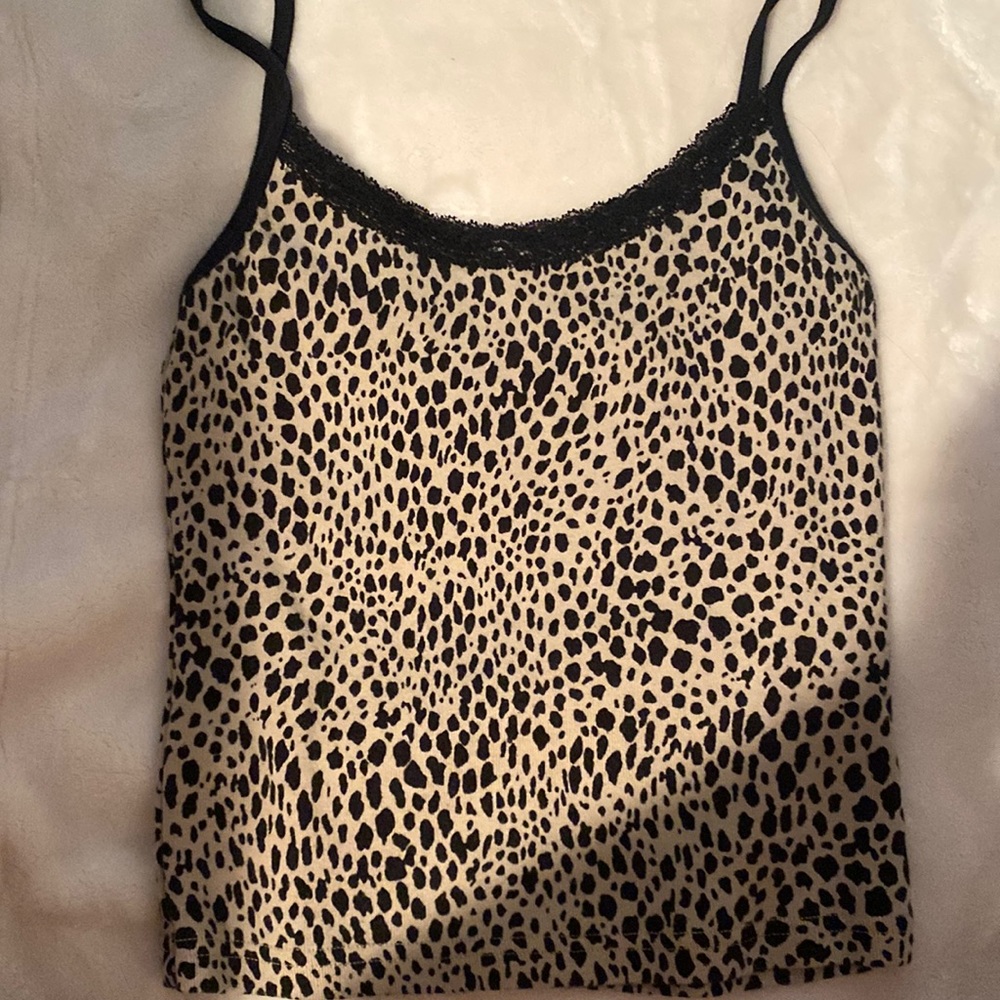 cheetah print tank top, lace around neck, one size fits all